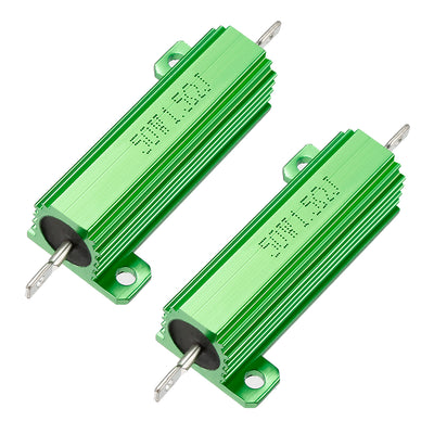 Harfington Uxcell 50W 1.5 Ohm 5% Aluminum Housing Resistor Screw  Chassis Mounted Aluminum Case Wirewound Resistor Load Resistors Green 2 pcs