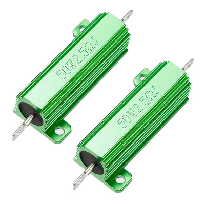 Harfington Uxcell 50W 2.5 Ohm 5% Aluminum Housing Resistor Screw  Chassis Mounted Aluminum Case Wirewound Resistor Load Resistors Green 2 pcs