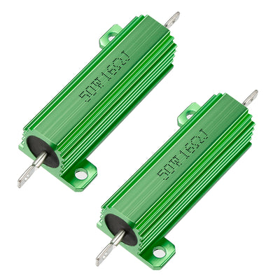 Harfington Uxcell 50W 16 Ohm 5% Aluminum Housing Resistor Screw  Chassis Mounted Aluminum Case Wirewound Resistor Load Resistors Green 2 pcs