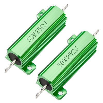 Harfington Uxcell 50W 25 Ohm 5% Aluminum Housing Resistor Screw  Chassis Mounted Aluminum Case Wirewound Resistor Load Resistors Green 2 pcs