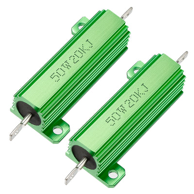 Harfington Uxcell 50W 20k Ohm 5% Aluminum Housing Resistor Screw  Chassis Mounted Aluminum Case Wirewound Resistor Load Resistors Green 2 pcs