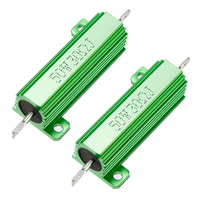 Harfington Uxcell 50W 30 Ohm 5% Aluminum Housing Resistor Screw  Chassis Mounted Aluminum Case Wirewound Resistor Load Resistors Green 2 pcs