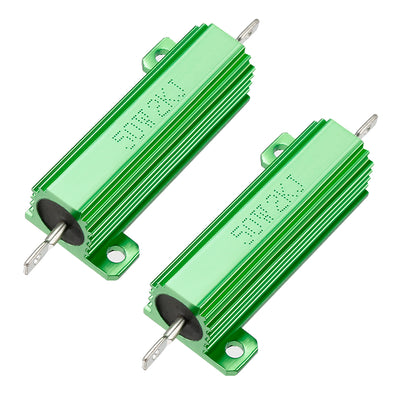 Harfington Uxcell 50W 2k Ohm 5% Aluminum Housing Resistor Screw  Chassis Mounted Aluminum Case Wirewound Resistor Load Resistors Green 2 pcs