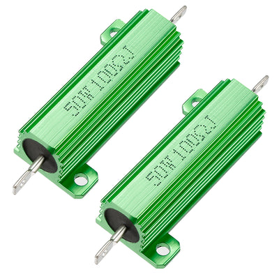 Harfington Uxcell 50W 100 Ohm 5% Aluminum Housing Resistor Screw  Chassis Mounted Aluminum Case Wirewound Resistor Load Resistors Green 2 pcs