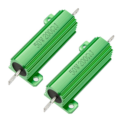 Harfington Uxcell 50W 200 Ohm 5% Aluminum Housing Resistor Screw  Chassis Mounted Aluminum Case Wirewound Resistor Load Resistors Green 2 pcs