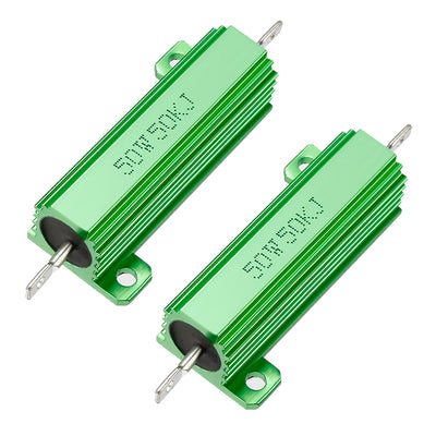 Harfington Uxcell 50W 50k Ohm 5% Aluminum Housing Resistor Screw  Chassis Mounted Aluminum Case Wirewound Resistor Load Resistors Green 2 pcs