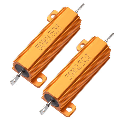 Harfington Uxcell 50W 0.5 Ohm 5% Aluminum Housing Resistor Screw  Chassis Mounted Aluminum Case Wirewound Resistor Load Resistors Gold Tone 2pcs