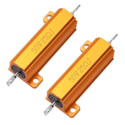 Harfington Uxcell 50W 25 Ohm 5% Aluminum Housing Resistor Screw  Chassis Mounted Aluminum Case Wirewound Resistor Load Resistors Gold Tone 2pcs