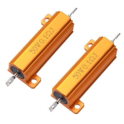 Harfington Uxcell 50W 0.1 Ohm 5% Aluminum Housing Resistor Screw  Chassis Mounted Aluminum Case Wirewound Resistor Load Resistors Gold Tone 2pcs