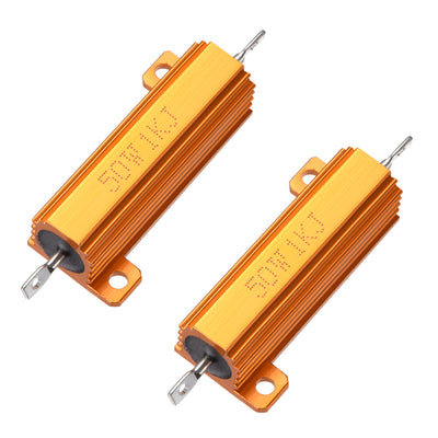 Harfington Uxcell 50W 1k Ohm 5% Aluminum Housing Resistor Screw  Chassis Mounted Aluminum Case Wirewound Resistor Load Resistors Gold Tone 2pcs