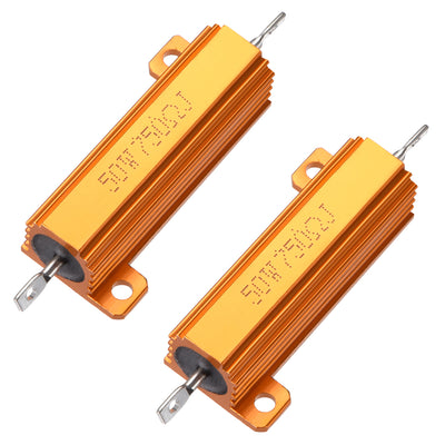 Harfington Uxcell 50W 750 Ohm 5% Aluminum Housing Resistor Screw  Chassis Mounted Aluminum Case Wirewound Resistor Load Resistors Gold Tone 2pcs