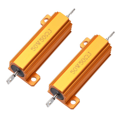 Harfington Uxcell 50W 50 Ohm 5% Aluminum Housing Resistor Screw  Chassis Mounted Aluminum Case Wirewound Resistor Load Resistors Gold Tone 2pcs