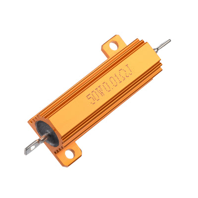 Harfington Uxcell 50W 0.01 Ohm 5% Aluminum Housing Resistor Screw  Chassis Mounted Aluminum Case Wirewound Resistor Load Resistors Gold Tone 1pcs