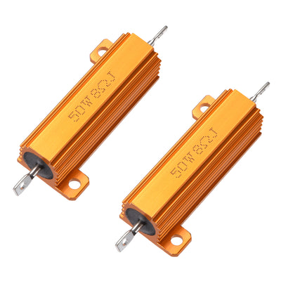 Harfington Uxcell 50W 8 Ohm 5% Aluminum Housing Resistor Screw  Chassis Mounted Aluminum Case Wirewound Resistor Load Resistors Gold Tone 2pcs