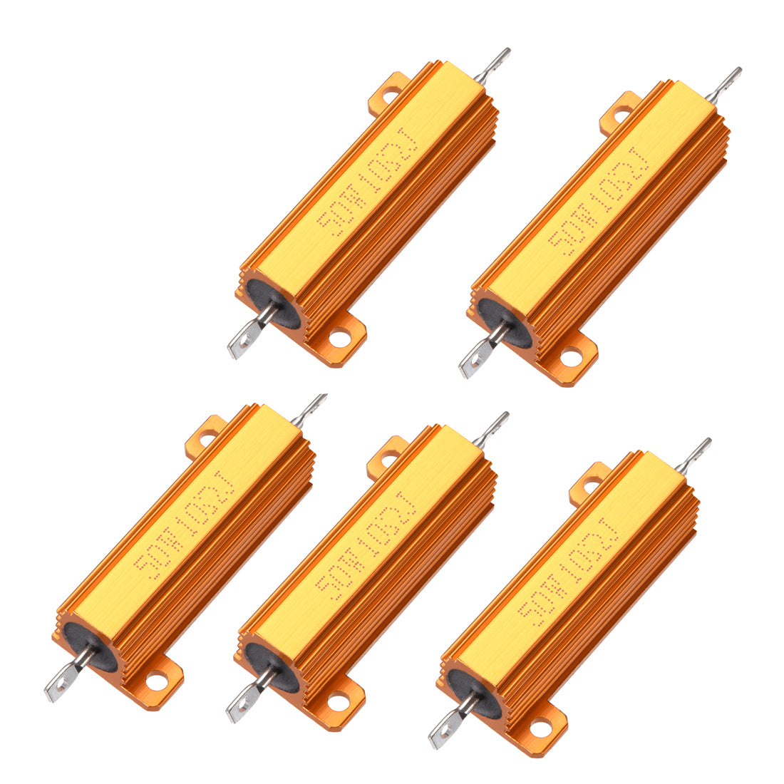 uxcell Uxcell 50W 10 Ohm 5% Aluminum Housing Resistor Screw  Chassis Mounted Aluminum Case Wirewound Resistor Load Resistors Gold Tone 5pcs