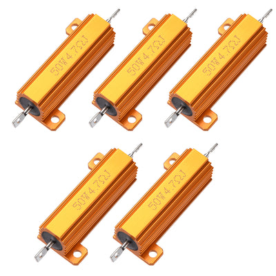 Harfington Uxcell 50W 4.7 Ohm 5% Aluminum Housing Resistor Screw  Chassis Mounted Aluminum Case Wirewound Resistor Load Resistors Gold Tone 5pcs