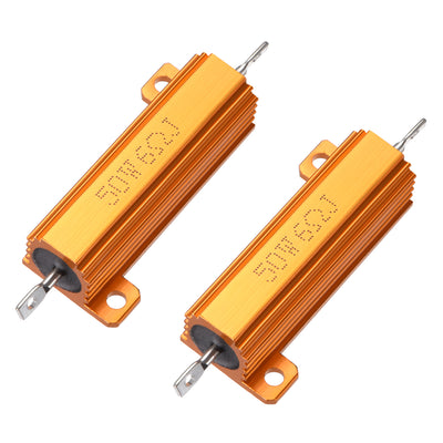 Harfington Uxcell 50W 6 Ohm 5% Aluminum Housing Resistor Screw  Chassis Mounted Aluminum Case Wirewound Resistor Load Resistors Gold Tone 2pcs