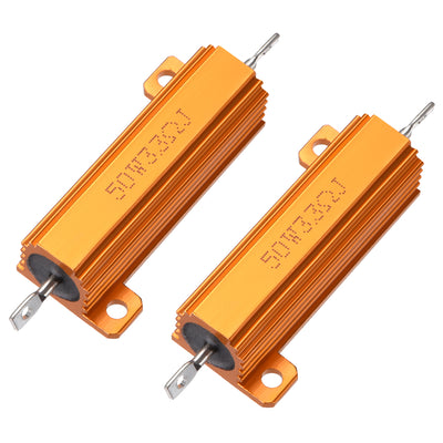 Harfington Uxcell 50W 3.3 Ohm 5% Aluminum Housing Resistor Screw  Chassis Mounted Aluminum Case Wirewound Resistor Load Resistors Gold Tone 2pcs