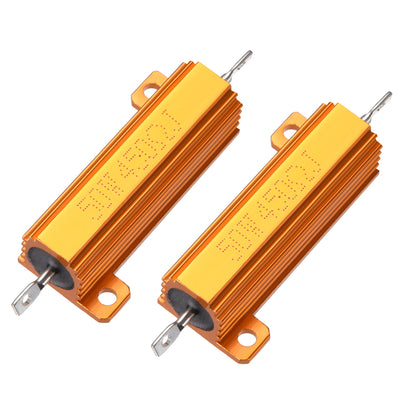 Harfington Uxcell 50W 450 Ohm 5% Aluminum Housing Resistor Screw  Chassis Mounted Aluminum Case Wirewound Resistor Load Resistors Gold Tone 2pcs