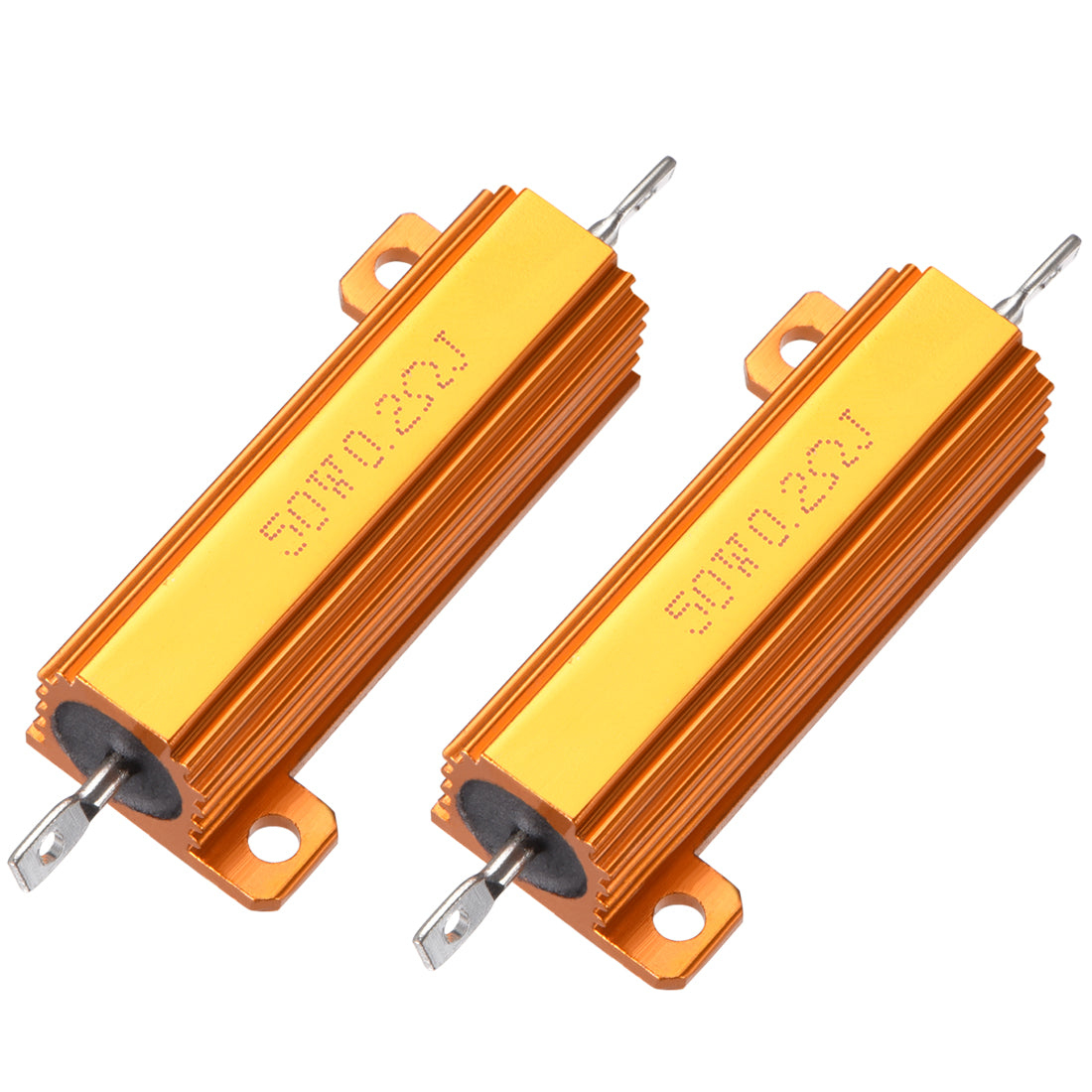 uxcell Uxcell 50W 0.2 Ohm 5% Aluminum Housing Resistor Screw  Chassis Mounted Aluminum Case Wirewound Resistor Load Resistors Gold Tone 2pcs