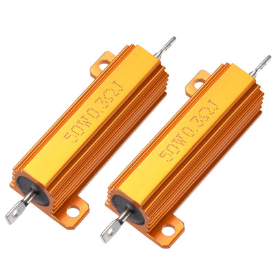 Harfington Uxcell 50W 0.3 Ohm 5% Aluminum Housing Resistor Screw  Chassis Mounted Aluminum Case Wirewound Resistor Load Resistors Gold Tone 2pcs