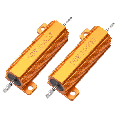 Harfington Uxcell 50W 0.05 Ohm 5% Aluminum Housing Resistor Screw  Chassis Mounted Aluminum Case Wirewound Resistor Load Resistors Gold Tone 2pcs