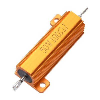 Harfington Uxcell 50W 100 Ohm 5% Aluminum Housing Resistor Screw  Chassis Mounted Aluminum Case Wirewound Resistor Load Resistors Gold Tone 1pcs