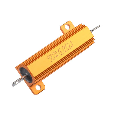 Harfington Uxcell 50W 6.8 Ohm 5% Aluminum Housing Resistor Screw  Chassis Mounted Aluminum Case Wirewound Resistor Load Resistors Gold Tone 1pcs