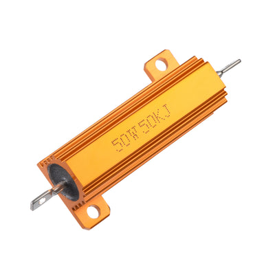 Harfington Uxcell 50W 50k Ohm 5% Aluminum Housing Resistor Screw  Chassis Mounted Aluminum Case Wirewound Resistor Load Resistors Gold Tone 1pcs