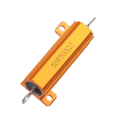 Harfington Uxcell 50W 500 Ohm 5% Aluminum Housing Resistor Screw  Chassis Mounted Aluminum Case Wirewound Resistor Load Resistors Gold Tone 1pcs