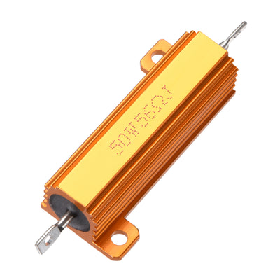 Harfington Uxcell 50W 56 Ohm 5% Aluminum Housing Resistor Screw  Chassis Mounted Aluminum Case Wirewound Resistor Load Resistors Gold Tone 1pcs