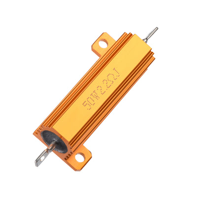 Harfington Uxcell 50W 2.2 Ohm 5% Aluminum Housing Resistor Screw  Chassis Mounted Aluminum Case Wirewound Resistor Load Resistors Gold Tone 1pcs