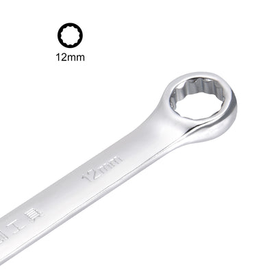 Harfington Uxcell Metric 12mm 12-Point Box Open End Combination Wrench Chrome Finish, Cr-V