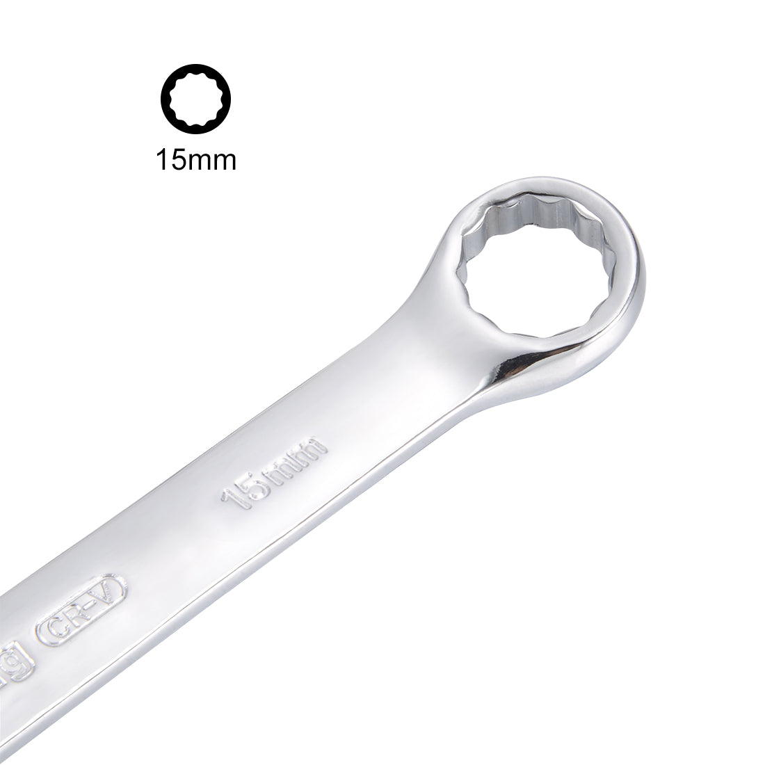 uxcell Uxcell Metric 15mm 12-Point Box Open End Combination Wrench Chrome Finish, Cr-V