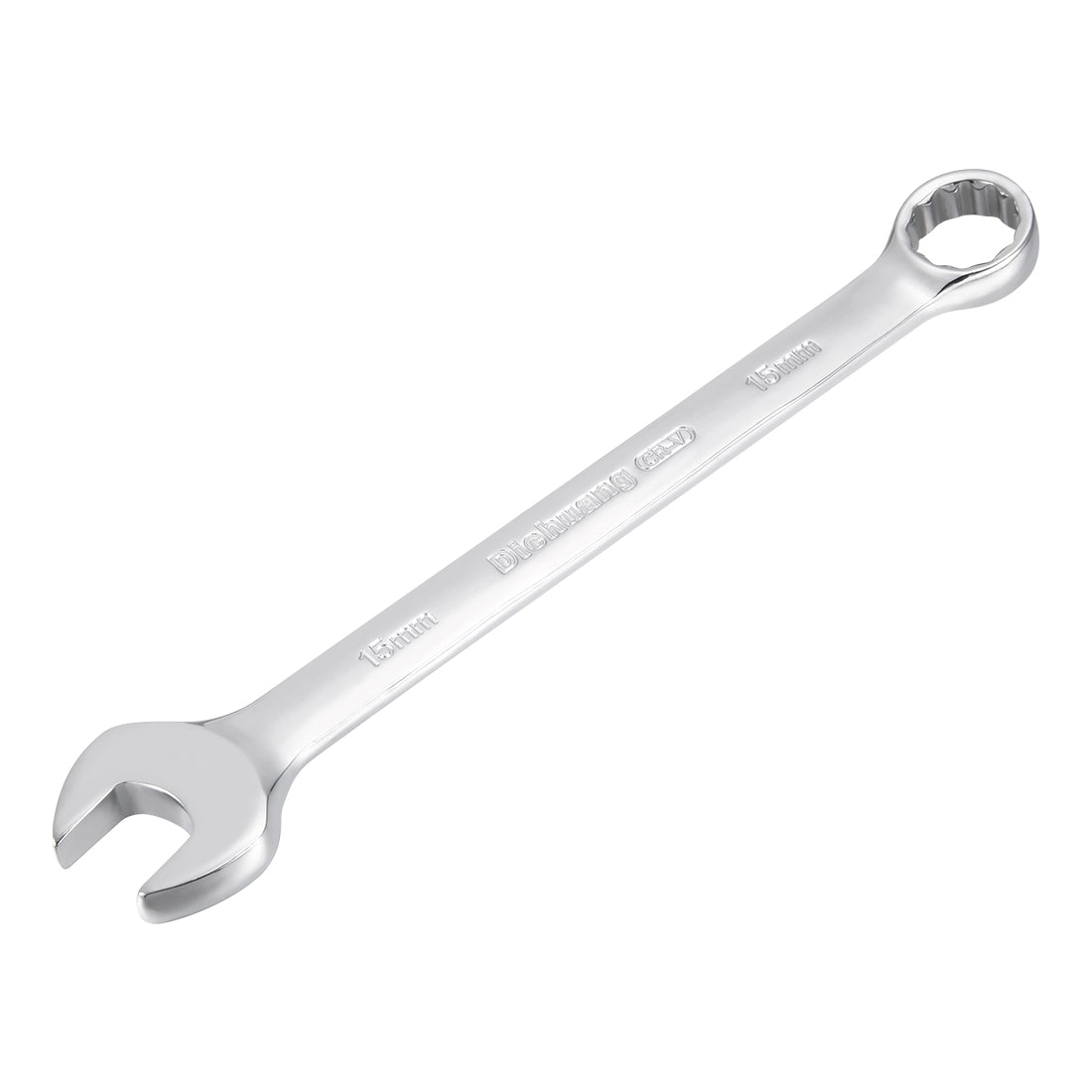 uxcell Uxcell Metric 15mm 12-Point Box Open End Combination Wrench Chrome Finish, Cr-V