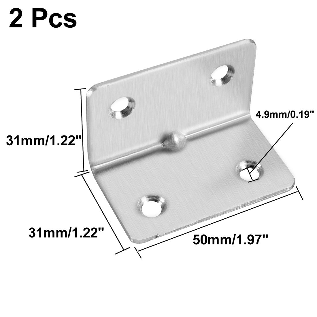 uxcell Uxcell Corner Brace Angle Bracket Fastener L Shape 31mmx31mmx50mm,Stainless Steel,Round End 2pcs