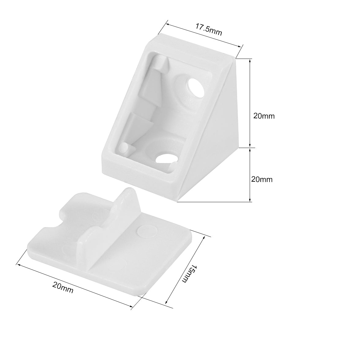 uxcell Uxcell Shelf Door 20mmx20mmx17.5mm 2 Holes Plastic Corner Braces Angle Brackets White 50 Pcs