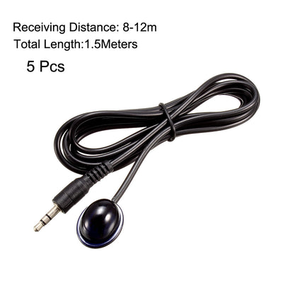 Harfington Uxcell IR Infrared Receiver Extender Cable 3.5mm Jack 4.9FT Long 26-39FT Receiving Distance Single Black Head 5pcs