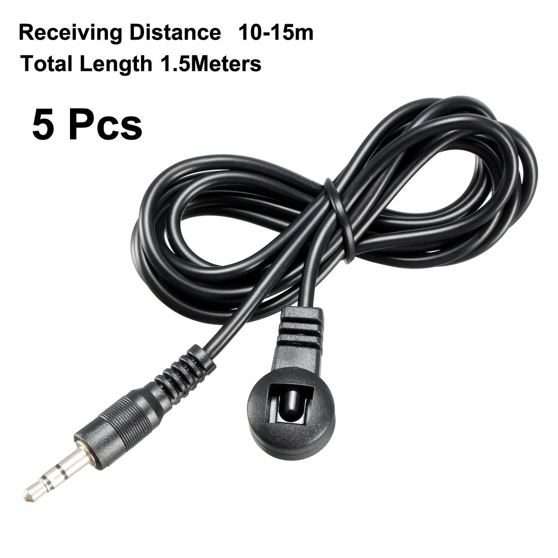 uxcell Uxcell IR Infrared Receiver Extender Cable 3.5mm Jack 4.9FT Long 26-39FT Receiving Distance Black Head 5pcs