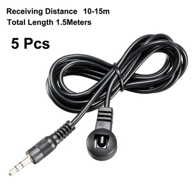 Harfington Uxcell IR Infrared Receiver Extender Cable 3.5mm Jack 4.9FT Long 26-39FT Receiving Distance Black Head 5pcs