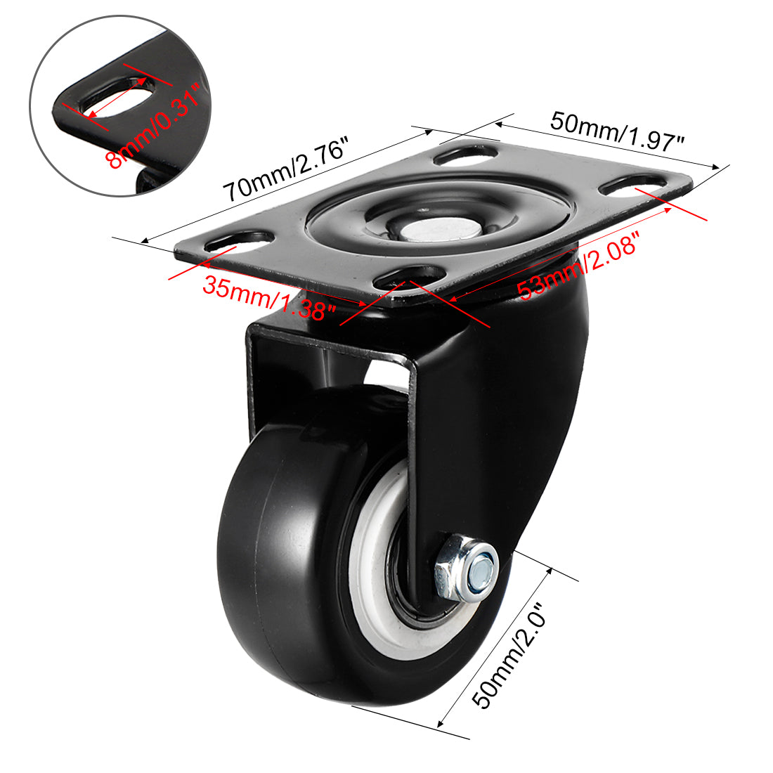 Uxcell Uxcell 2 Pcs 2 Inch Swivel Caster Wheels PU Top Plate Mounted Caster Wheel 132lb Capacity