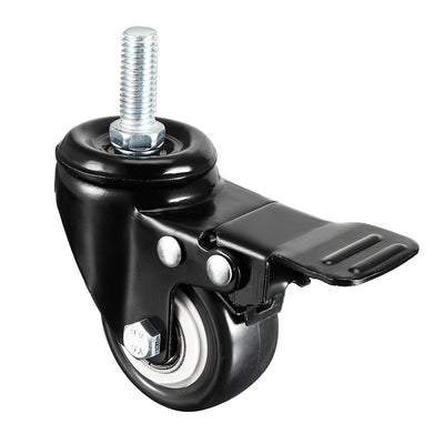 Harfington Uxcell 1.5 Inch Swivel Caster Wheels PU 360 Degree Threaded Stem Caster Wheel with Brake, M8 x 25mm, 110lb Capacity