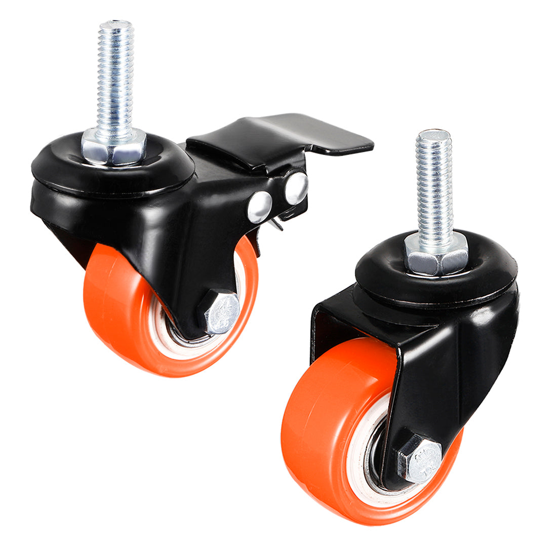 uxcell Uxcell 1.5 Inch Swivel Caster Wheels PU 360 Degree Threaded Stem Caster Wheel M8 x 25mm 110lb Capacity (2 Pcs with Brake, 2 Pcs No Brake)  4 Pcs