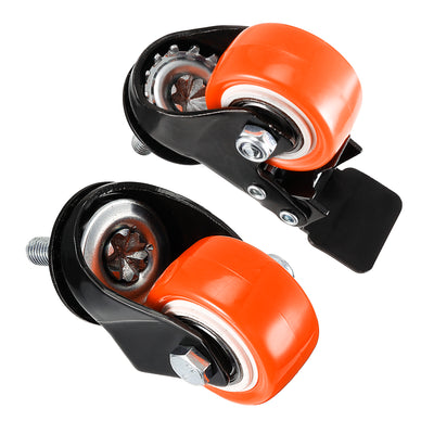 Harfington Uxcell 1.5 Inch Swivel Caster Wheels PU 360 Degree Threaded Stem Caster Wheel M8 x 25mm 110lb Capacity (2 Pcs with Brake, 2 Pcs No Brake)  4 Pcs