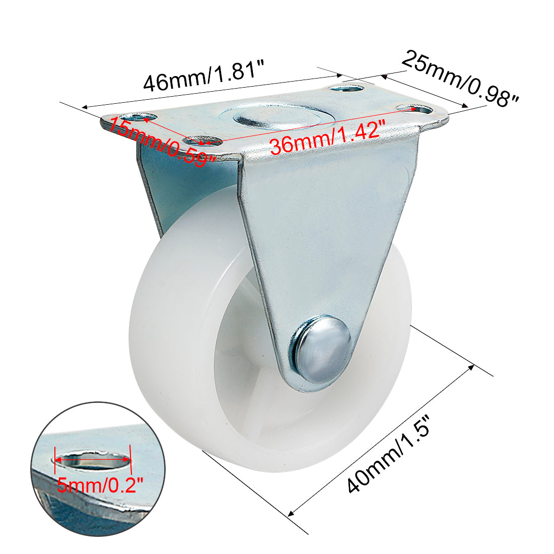 uxcell Uxcell 8Pcs 1.5 Inch Rigid Non-Swivel Casters PP Plastic Wheel Top Plate Mounted 44lb Load Capacity White