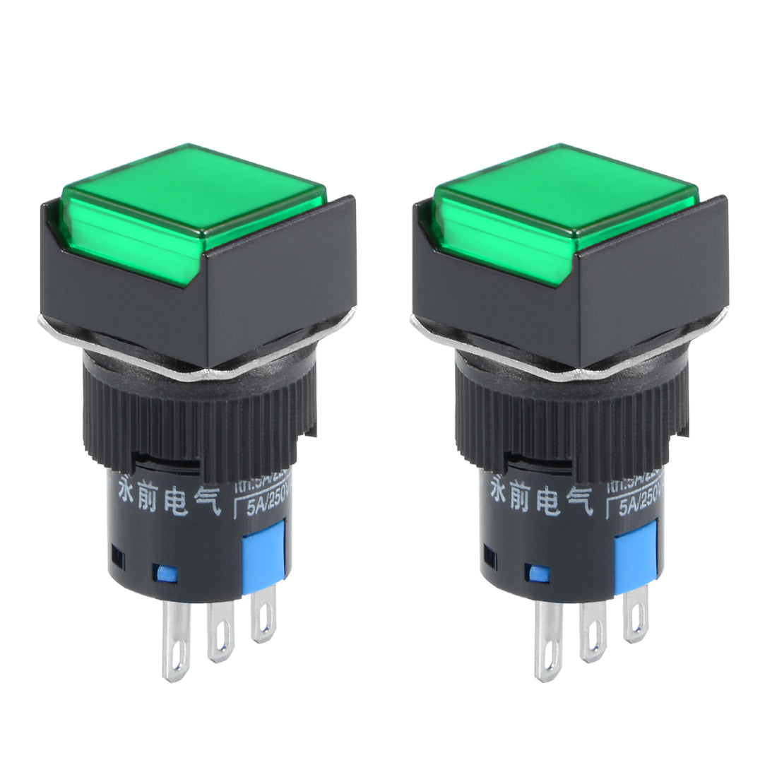 uxcell Uxcell 2 pcs 16mm Latching Push Button Switch Green Square Button 1 NO 1 NC