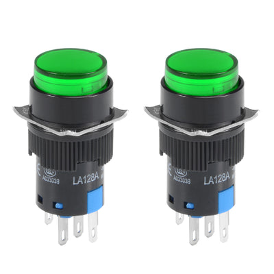 Harfington Uxcell 2 pcs 16mm Momentary Push Button Switch Green LED Light Round Button 1NO 1NC Light 220V