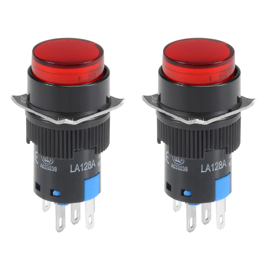 uxcell Uxcell 2 Pcs 16mm Momentary Push Button Switch Red LED Light Round Button 1 NO 1 NC Light 24V 5 Pin