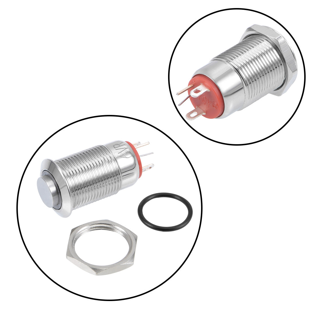 uxcell Uxcell Latching Metal Push Button Switch 12mm Mounting Dia 1NO 6V Red LED Light High Flat