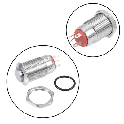 Harfington Uxcell Latching Metal Push Button Switch 12mm Mounting Dia 1NO 6V Red LED Light High Flat